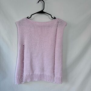 Hand Knit Distressed Sleeveless Sweater Tank • Pink Knit Tunic • S/M